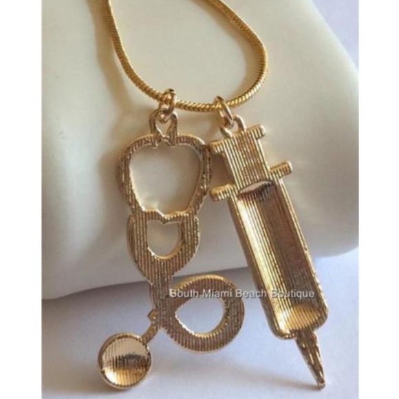 Nursing Medical Stethoscope Necklace RN MD RRT Medical Graduation Gift Gold Tone - Picture 7 of 9